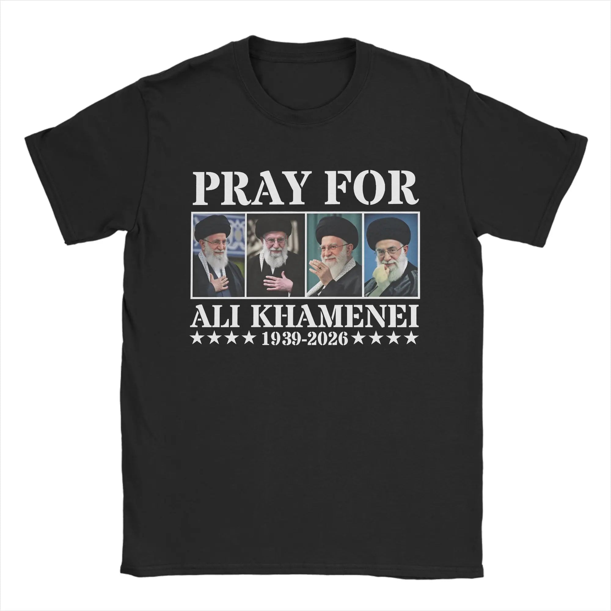 Pray for Ali Khamenei T-Shirt Summer Hippie T-Shirts Men Pure Cotton Round Neck 4XL 5XL 6XL Top Tees Short Sleeve Y2K Fun Tshirt