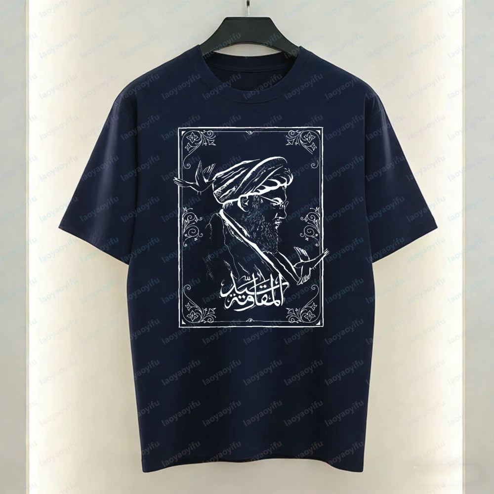 Iran Men's T-Shirt Arabic Calligraphy and Supreme Leader of Iran Graphic T Shirts Mourning Khamenei Shirt Unisex Cotton TopsTees