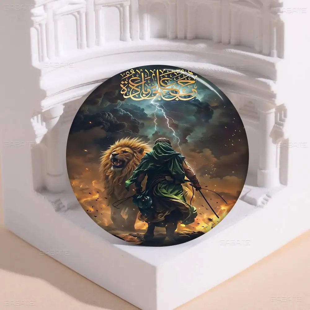 I-Imam H-Hussain Ali Round Button Pins Slogan Creative Brooches Metal Badge Fans Gifts
