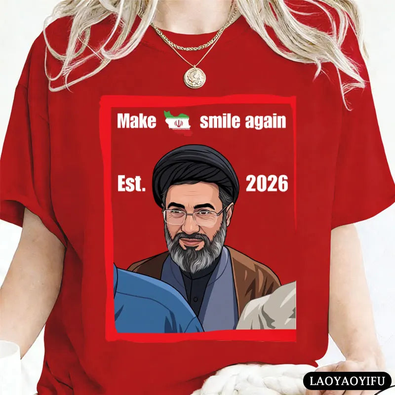 Make Iran Smile Again Est. 2026 Graphic T Shirts Mojtaba Khamenei Iran Supreme Leader Shirt Men Women Cotton Short-sleeve Tops