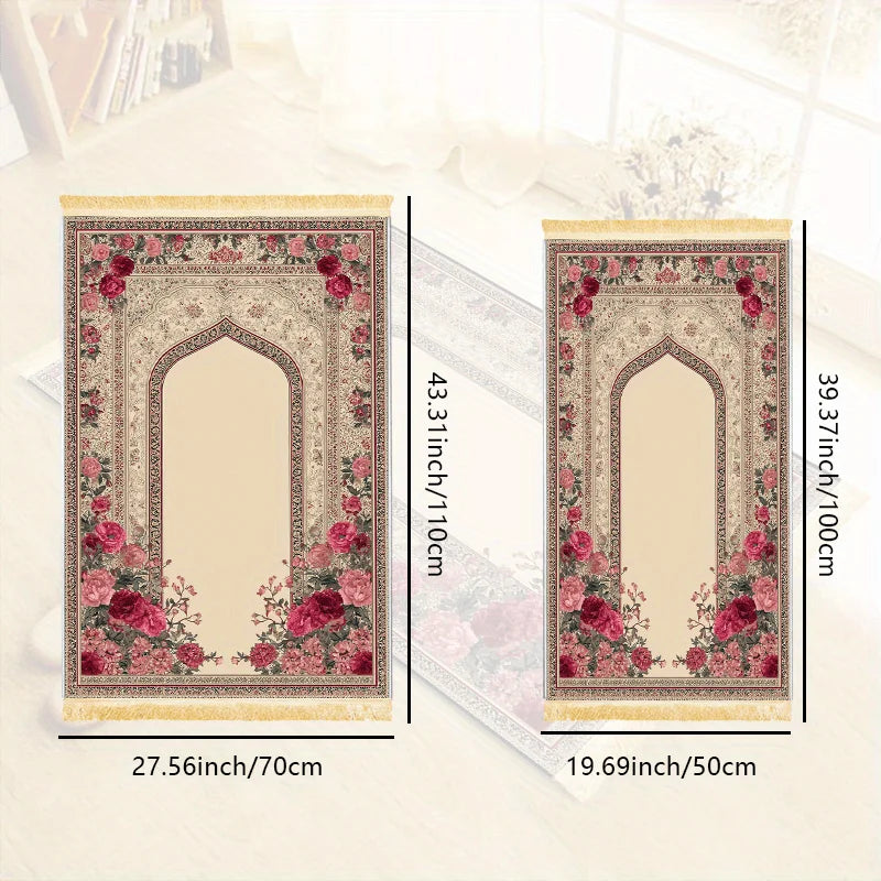 VIKAMA Islamic Prayer Mat Collapsible Fringe Muslim Prayer Mat Indoor Outdoor Portable Kneeling Mat Home Decor