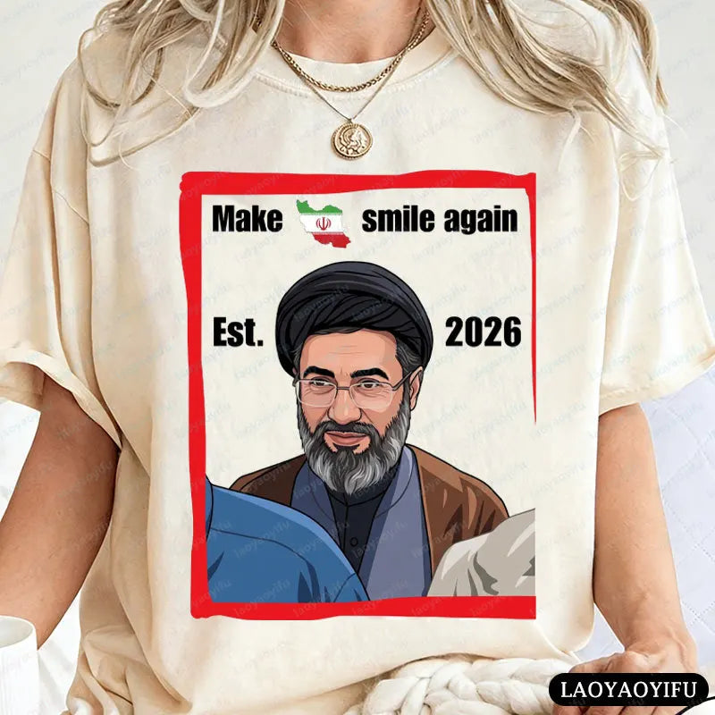 Make Iran Smile Again Est. 2026 Graphic T Shirts Mojtaba Khamenei Iran Supreme Leader Shirt Men Women Cotton Short-sleeve Tops