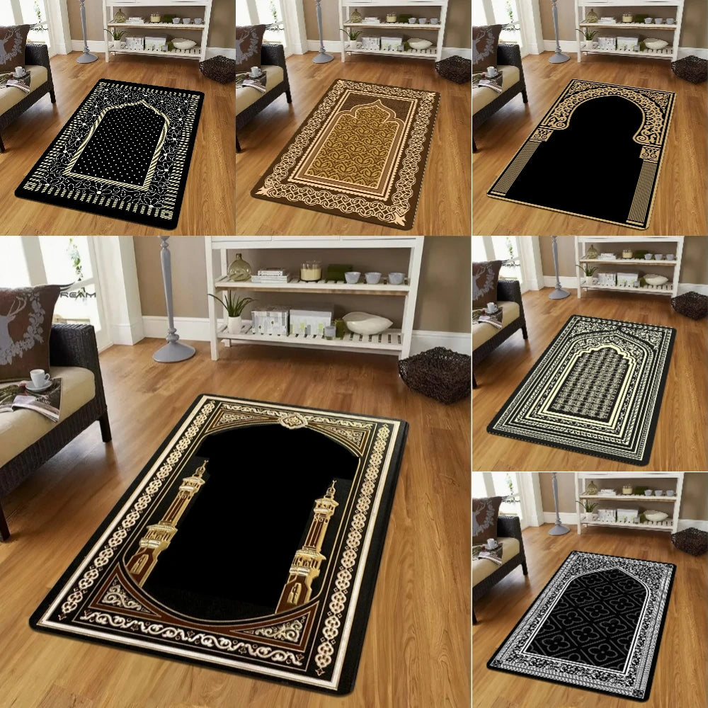 Muslim Prayer Mat Black Carpet for Living Room Sofa Rug Home Decor Bedroom Bedside Rug Lounge Hallway Floor Mat Doormat Washable