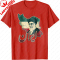Iran Khamenei Tribute Art Gritty Woodcut Map Silhouette with Nasta'liq Calligraphy Men Tops Summer Short Sleeve Tees