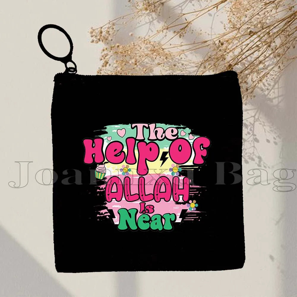 Islamic Quotes Labaik Ya Hussain Quran Arabic Calligraphy May Allah Cute Gifts Canvas Coin Purse Key Case Small Bag Wallet Pouch