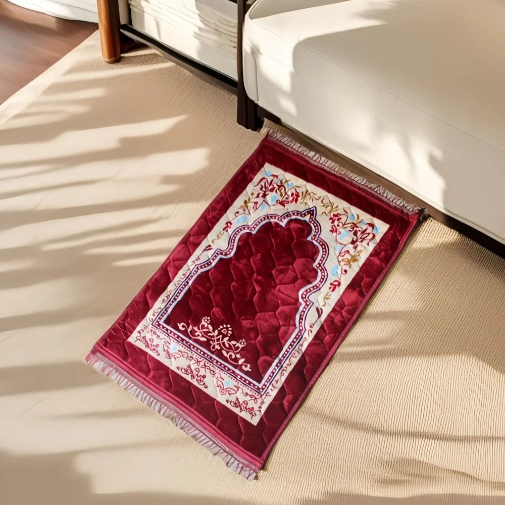Muslim Prayer Rug With Tassel Quilted Soft Large Floral Ramadan Prayer Padded Sajadah Islamic Prayer Mat Thick For Men And Women