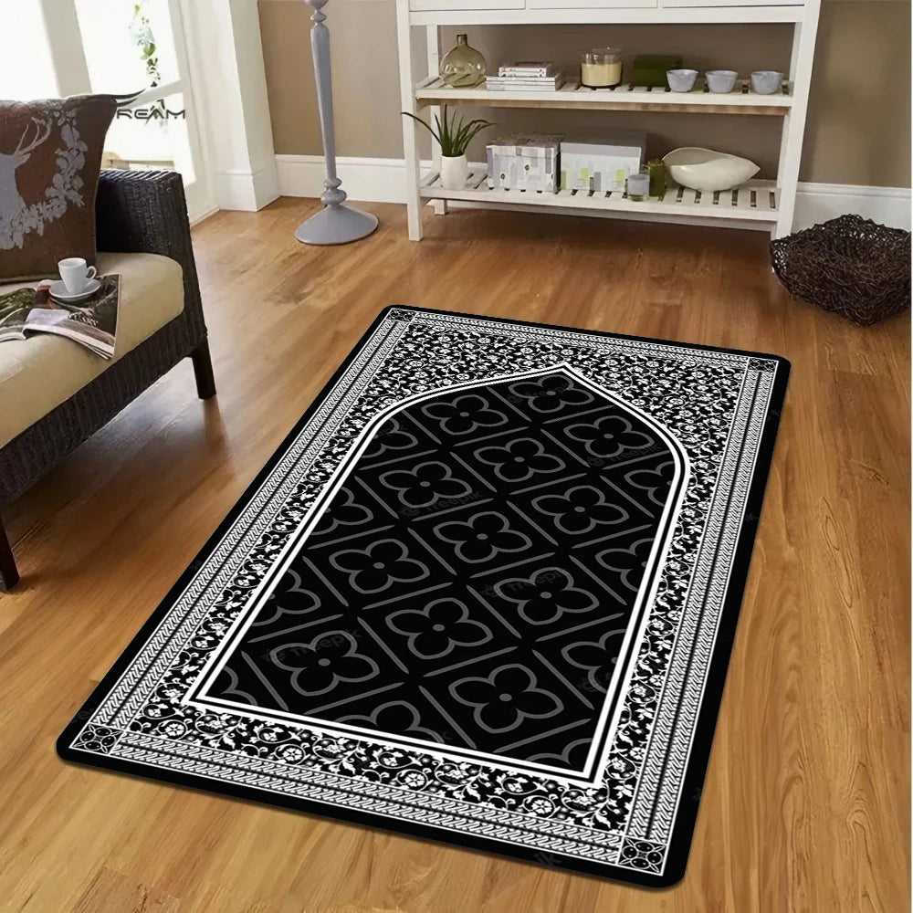 Muslim Prayer Mat Black Carpet for Living Room Sofa Rug Home Decor Bedroom Bedside Rug Lounge Hallway Floor Mat Doormat Washable