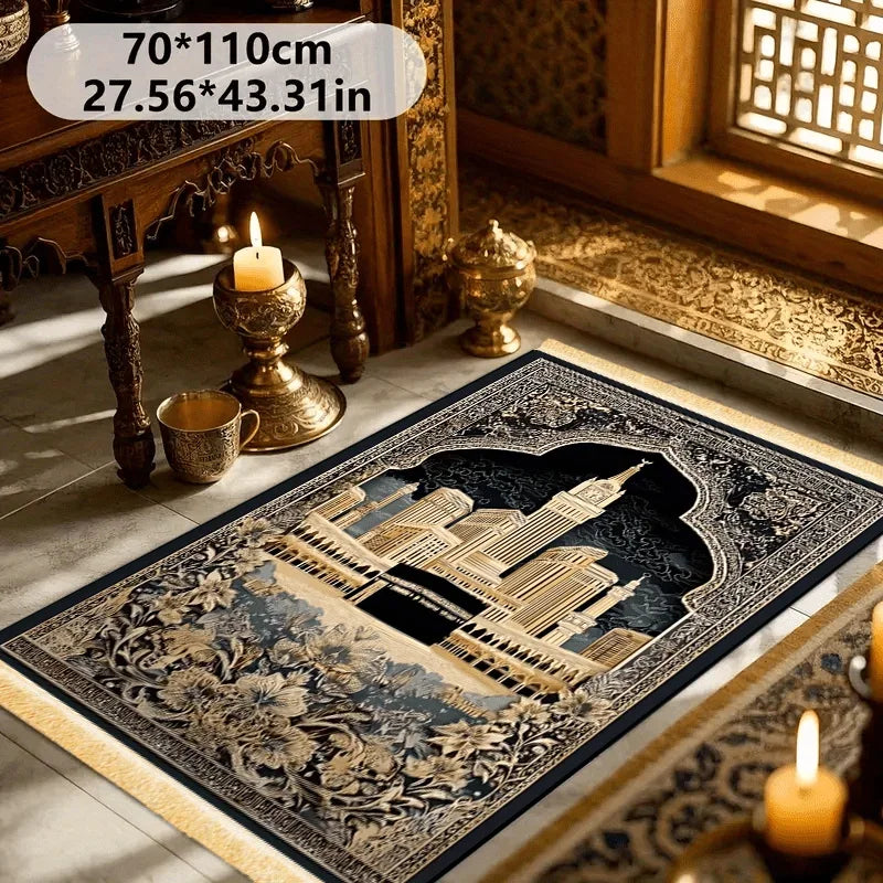 VIKAMA Holy City Prayer Mat: Foldable And Portable For Family Use, Indoor And Outdoor Islamic Worship And Pilgrimage Activities