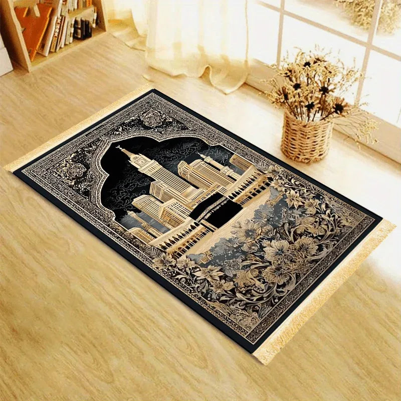 VIKAMA Holy City Prayer Mat: Foldable And Portable For Family Use, Indoor And Outdoor Islamic Worship And Pilgrimage Activities