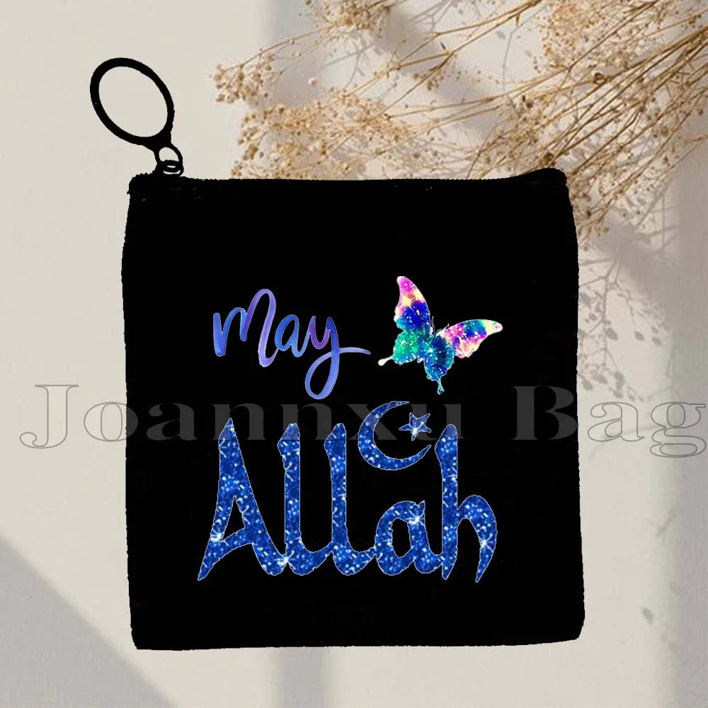 Islamic Quotes Labaik Ya Hussain Quran Arabic Calligraphy May Allah Cute Gifts Canvas Coin Purse Key Case Small Bag Wallet Pouch