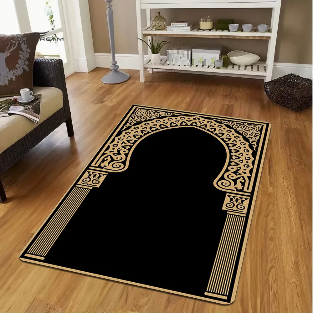 Muslim Prayer Mat Black Carpet for Living Room Sofa Rug Home Decor Bedroom Bedside Rug Lounge Hallway Floor Mat Doormat Washable