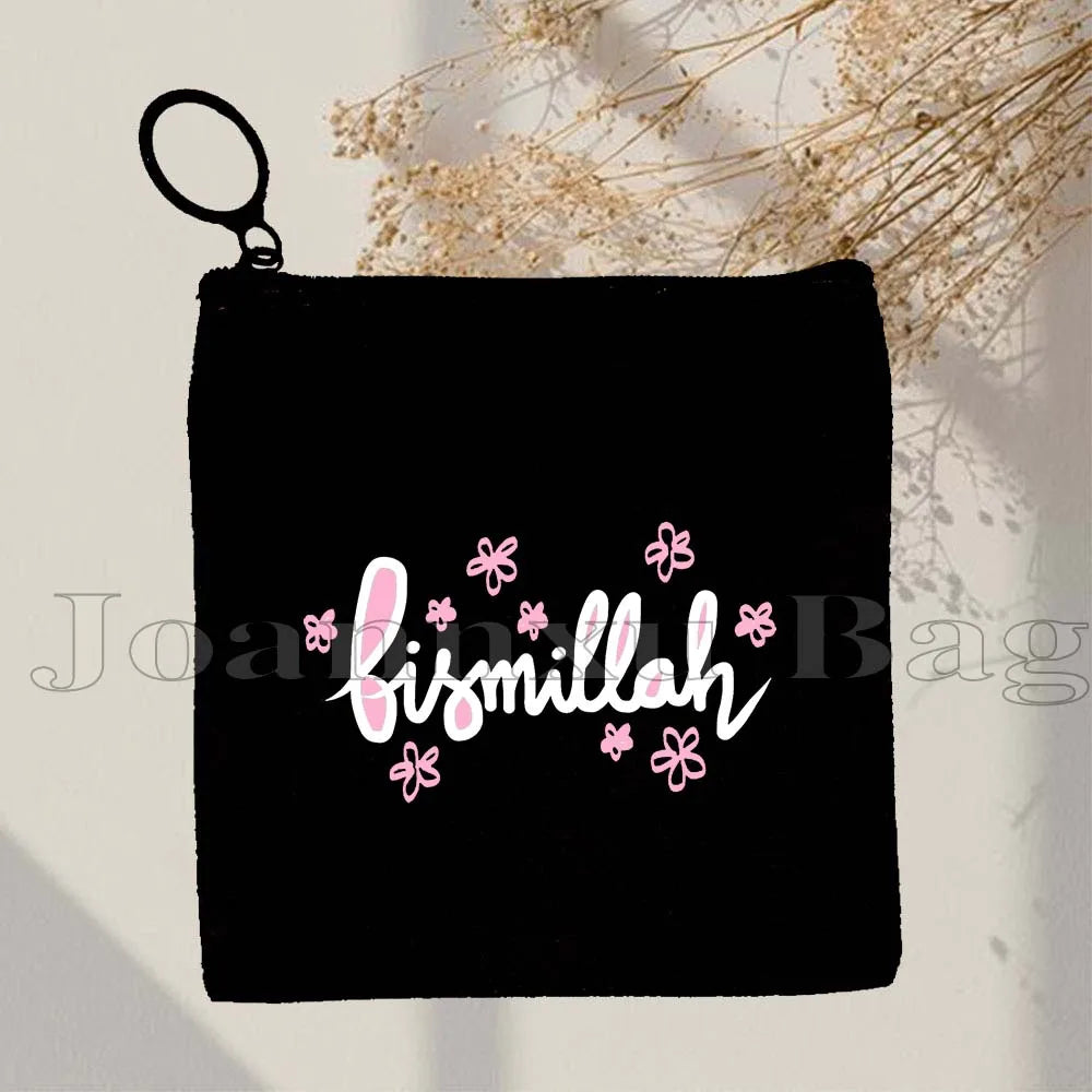 Islamic Quotes Labaik Ya Hussain Quran Arabic Calligraphy May Allah Cute Gifts Canvas Coin Purse Key Case Small Bag Wallet Pouch