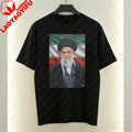 Ayatollah Khamenei Portrait Islamic Leader Design T-Shirt Iran Flag Graphic T Shirts Casual Unisex Cotton Short-sleeve Tees Tops