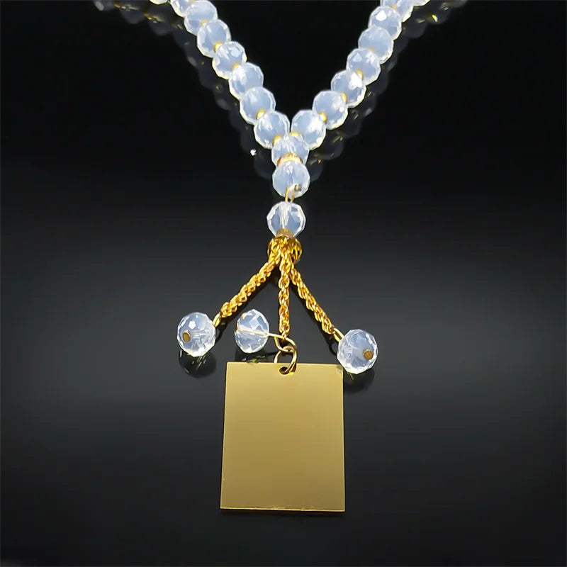 Stainless Steel Quran Arabic Car Pendant Islamic Muslim 33 Prayer Beads Glass Chain Rearview Mirror Pendant Religious Jewelry