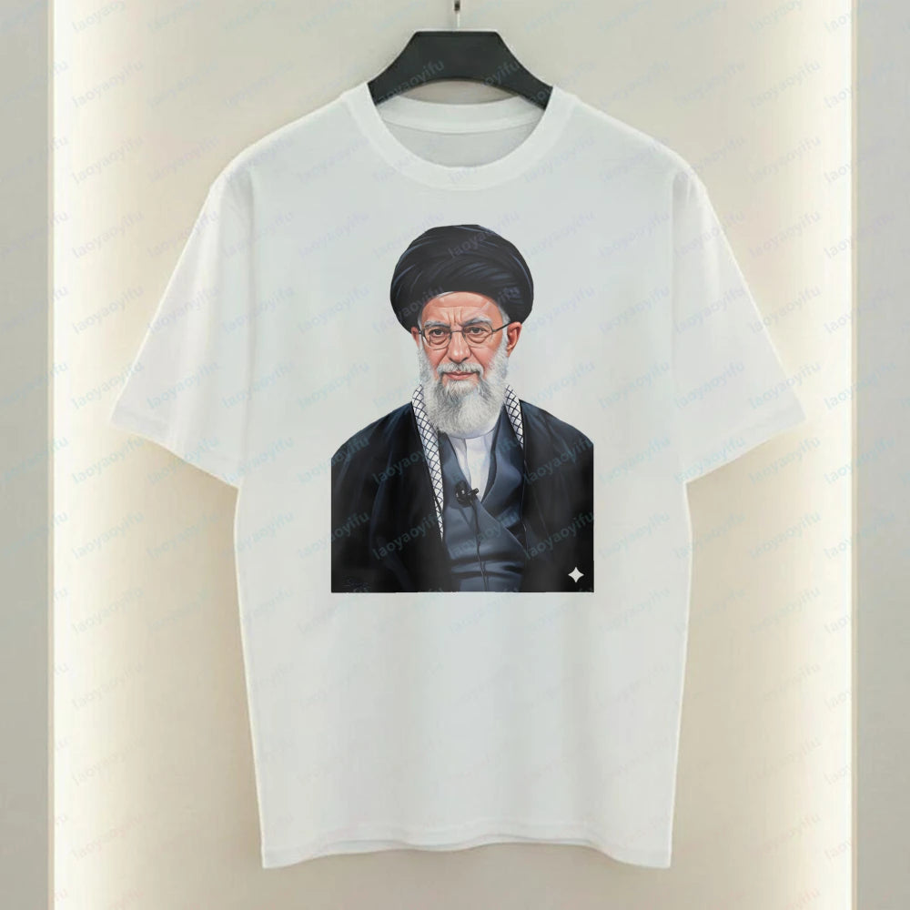 Supreme Leader of Iran Graphic T-Shirt Religious Figure Printing Tshirt Mourning Khamenei Shirt Unisex Cotton Short-sleeve Tees