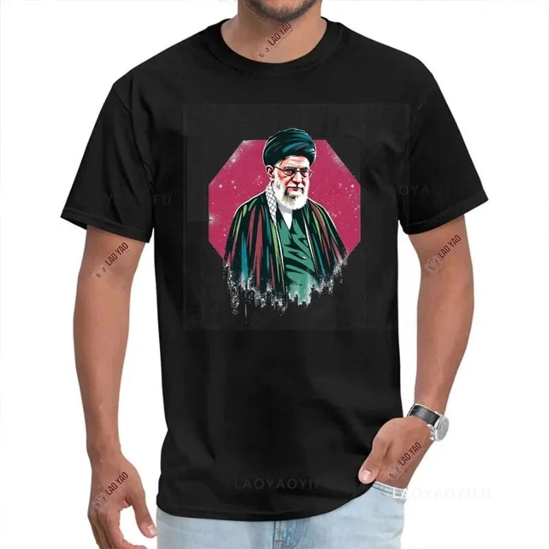 Hip Hop Graphic T-Shirt Y2K Khamenei Print Oversized Tee Men Women Cotton Short Sleeve Streetwear O-Neck Summer T Shirt Gift New