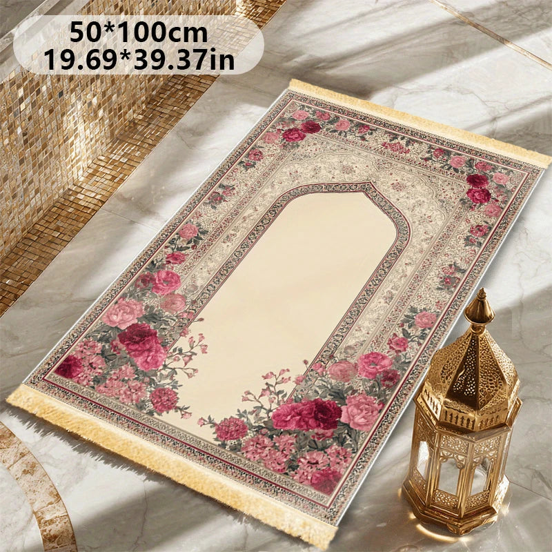 VIKAMA Islamic Prayer Mat Collapsible Fringe Muslim Prayer Mat Indoor Outdoor Portable Kneeling Mat Home Decor