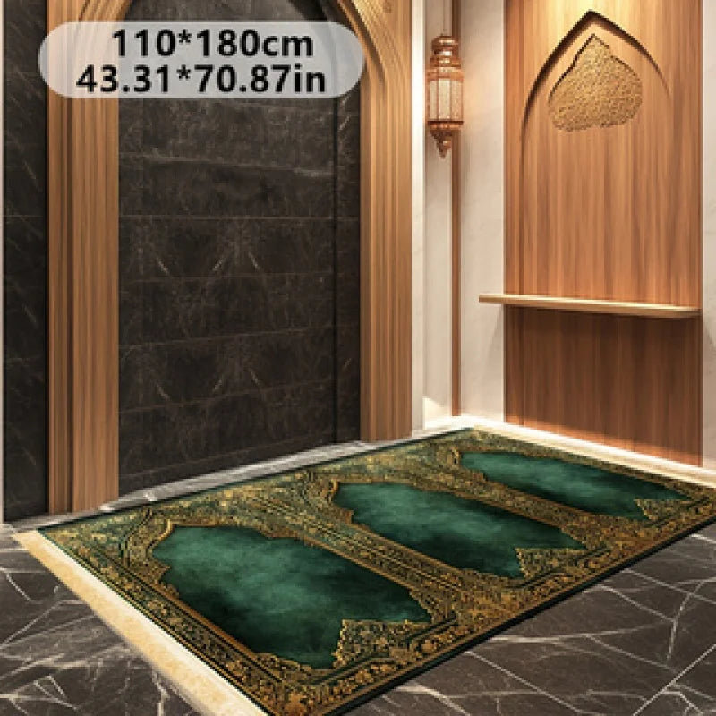VIKAMA Luxury Islamic Prayer Mat with Tassels, Foldable Family Prayer Rug, Portable Indoor/Outdoor Muslim Prayer Mat