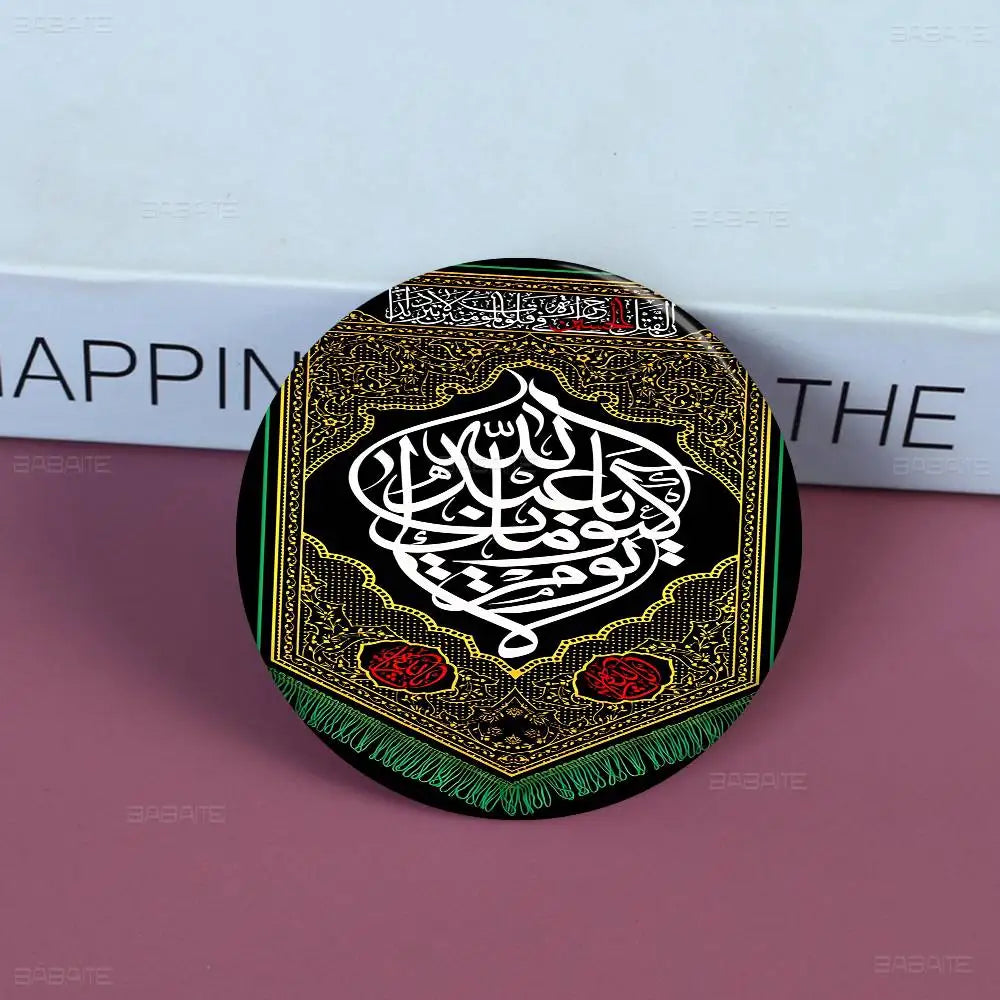 I-Imam H-Hussain Ali Round Button Pins Slogan Creative Brooches Metal Badge Fans Gifts