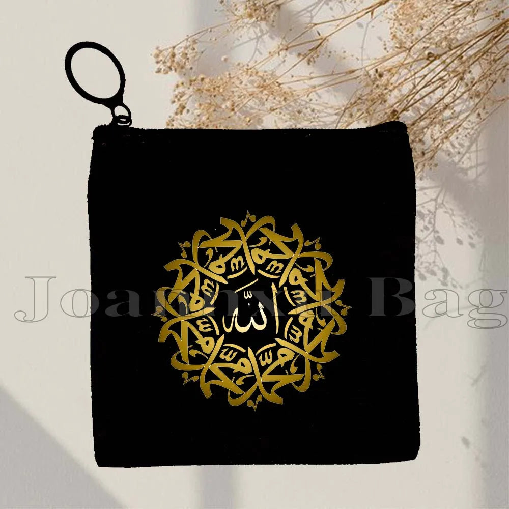 Islamic Quotes Labaik Ya Hussain Quran Arabic Calligraphy May Allah Cute Gifts Canvas Coin Purse Key Case Small Bag Wallet Pouch