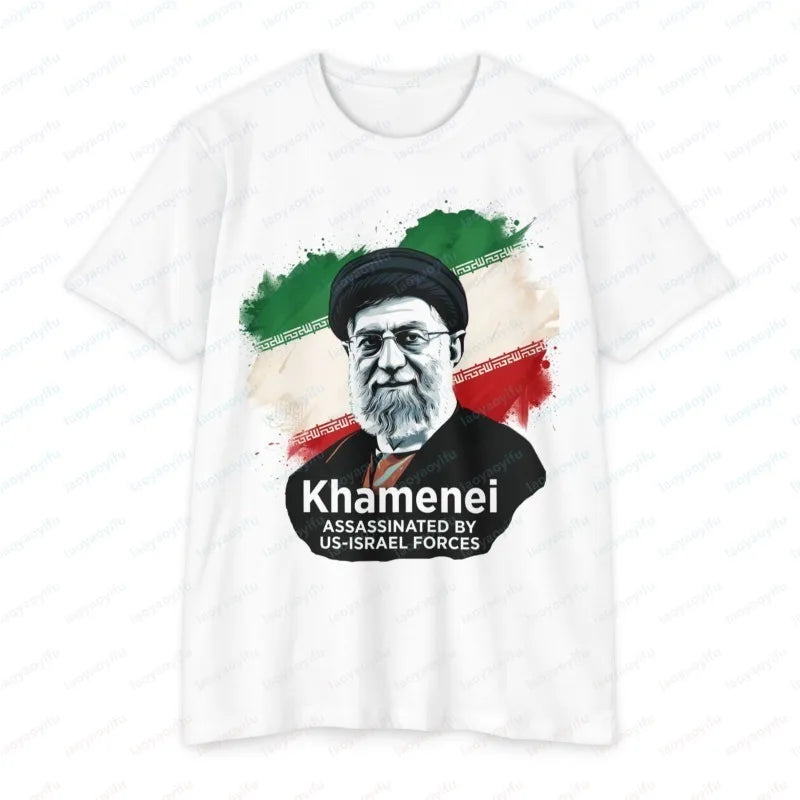 Khamenei Portrait T-Shirt Iran Flag National History Printed Unisex Tee Patriotic Personage Vintage Classic Lament Men's Tops