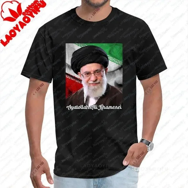 Hip Hop Graphic T-Shirt Y2K Khamenei Print Oversized Tee Men Women Cotton Short Sleeve Streetwear O-Neck Summer T Shirt Gift New
