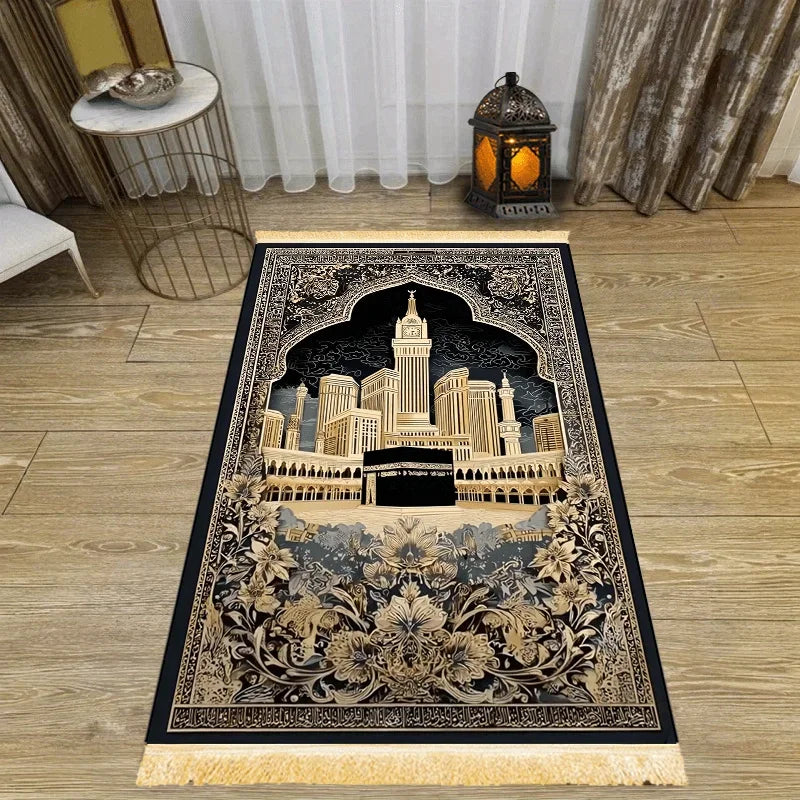 VIKAMA Holy City Prayer Mat: Foldable And Portable For Family Use, Indoor And Outdoor Islamic Worship And Pilgrimage Activities
