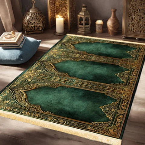 VIKAMA Luxury Islamic Prayer Mat with Tassels, Foldable Family Prayer Rug, Portable Indoor/Outdoor Muslim Prayer Mat