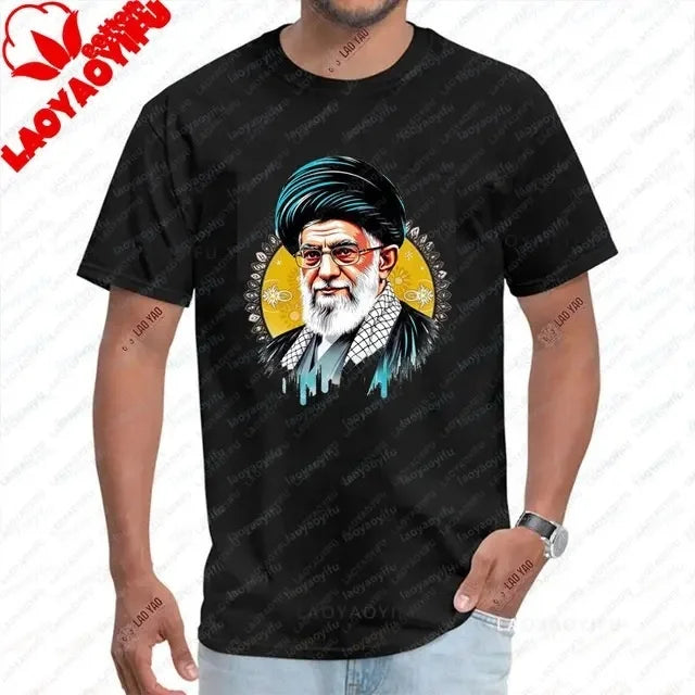 Hip Hop Graphic T-Shirt Y2K Khamenei Print Oversized Tee Men Women Cotton Short Sleeve Streetwear O-Neck Summer T Shirt Gift New