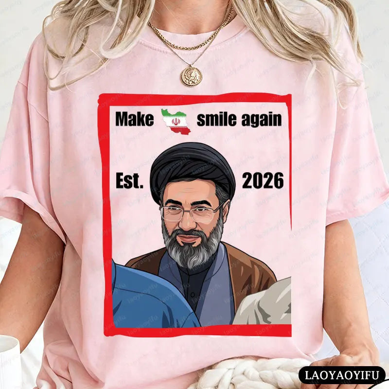 Make Iran Smile Again Est. 2026 Graphic T Shirts Mojtaba Khamenei Iran Supreme Leader Shirt Men Women Cotton Short-sleeve Tops