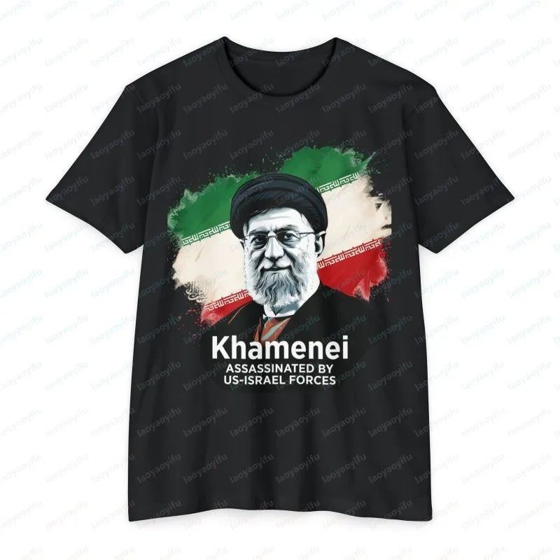 Khamenei Portrait T-Shirt Iran Flag National History Printed Unisex Tee Patriotic Personage Vintage Classic Lament Men's Tops