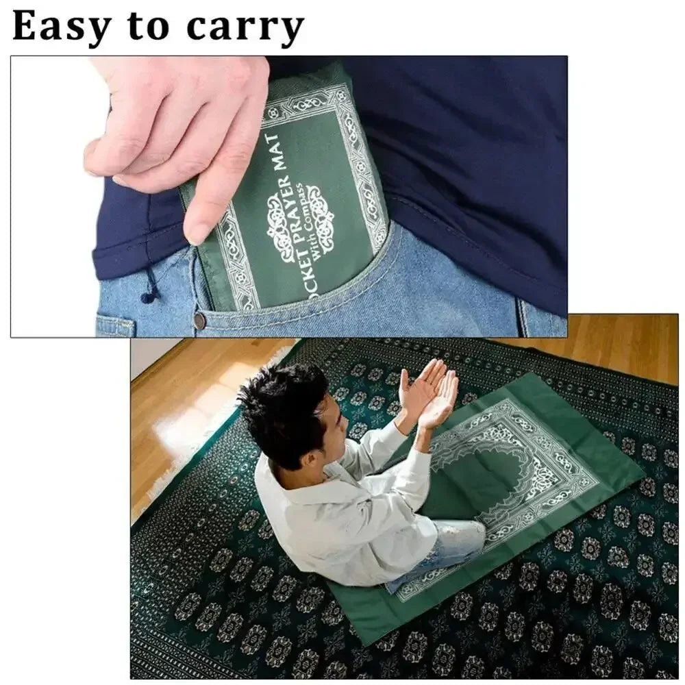 Muslim Prayer Rug Portable Large Size Braided Mats Simply Print with Compass In Pouch Travel Home New Style Pilgrimage Blanket
