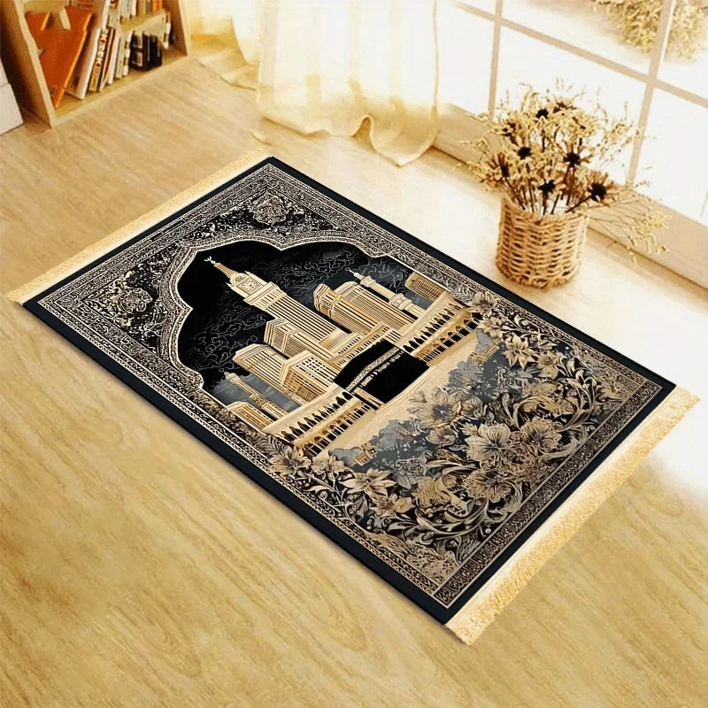 VIKAMA Holy City Prayer Mat: Foldable And Portable For Family Use, Indoor And Outdoor Islamic Worship And Pilgrimage Activities