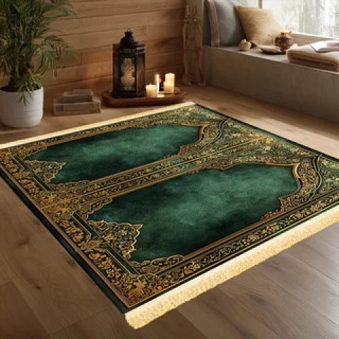 VIKAMA Luxury Islamic Prayer Mat with Tassels, Foldable Family Prayer Rug, Portable Indoor/Outdoor Muslim Prayer Mat
