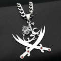 Imam Ali Sword Muslim Islam Pendant Necklace For Men Women Stainless Steel Arabic Zulfiqar Red Rhinestones Chain Jewlery Gift