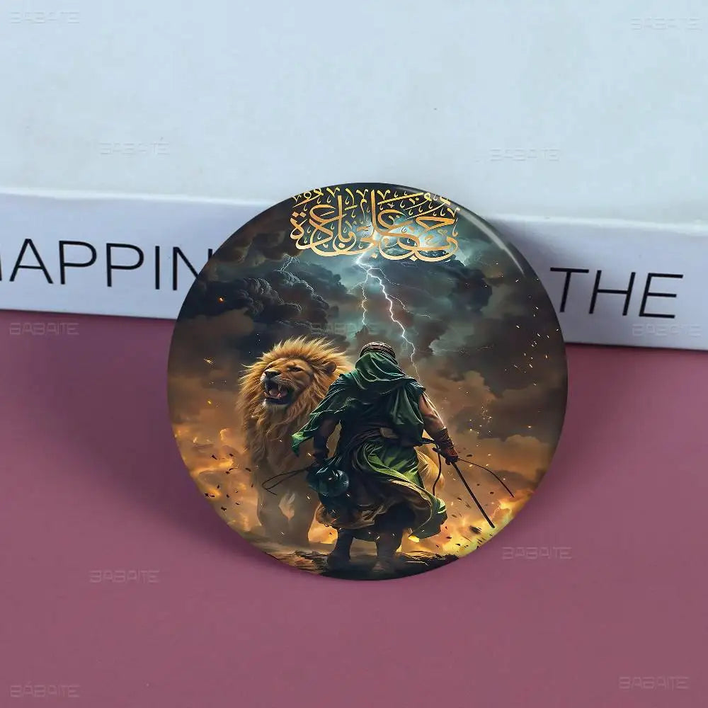 I-Imam H-Hussain Ali Round Button Pins Slogan Creative Brooches Metal Badge Fans Gifts