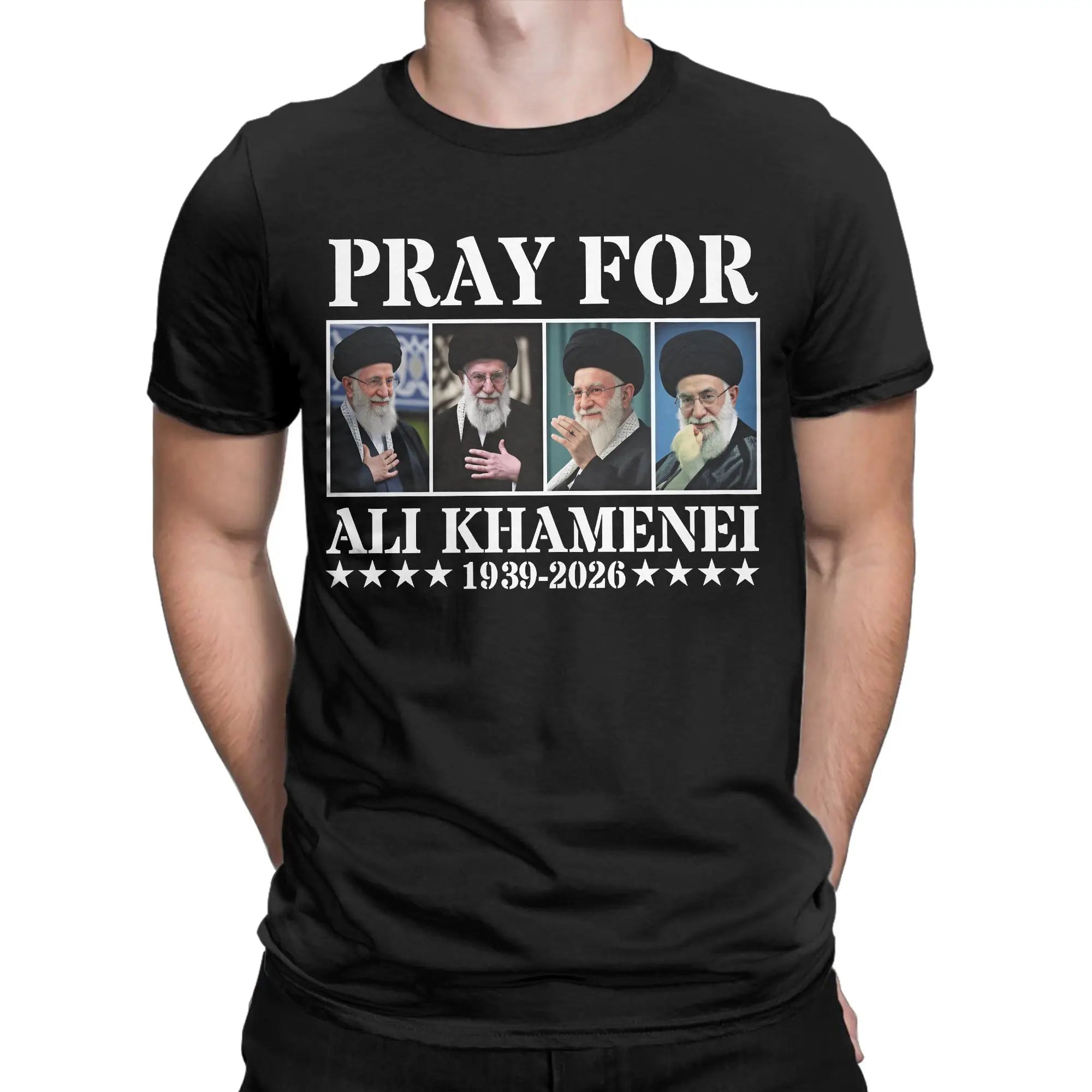 Pray for Ali Khamenei T-Shirt Summer Hippie T-Shirts Men Pure Cotton Round Neck 4XL 5XL 6XL Top Tees Short Sleeve Y2K Fun Tshirt