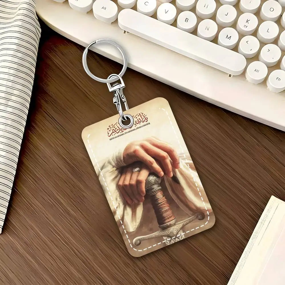 Imam Hussain Ali Card Case Keychain Access Card Bag Key Tag Ring Leather Card Holder