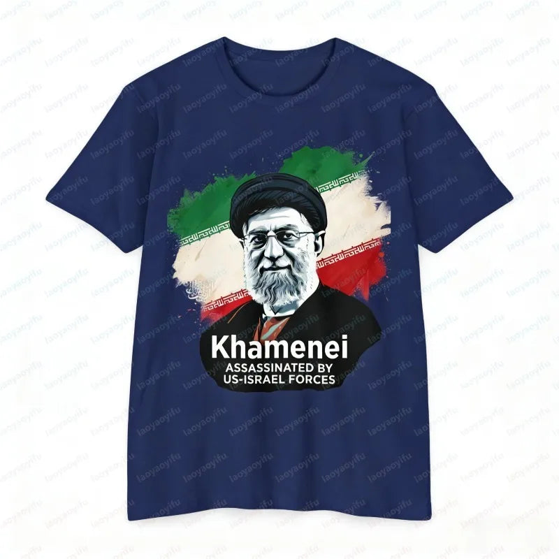 Khamenei Portrait T-Shirt Iran Flag National History Printed Unisex Tee Patriotic Personage Vintage Classic Lament Men's Tops