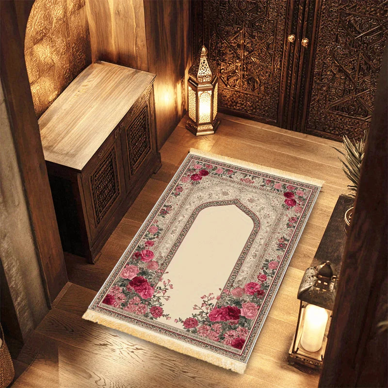 VIKAMA Islamic Prayer Mat Collapsible Fringe Muslim Prayer Mat Indoor Outdoor Portable Kneeling Mat Home Decor